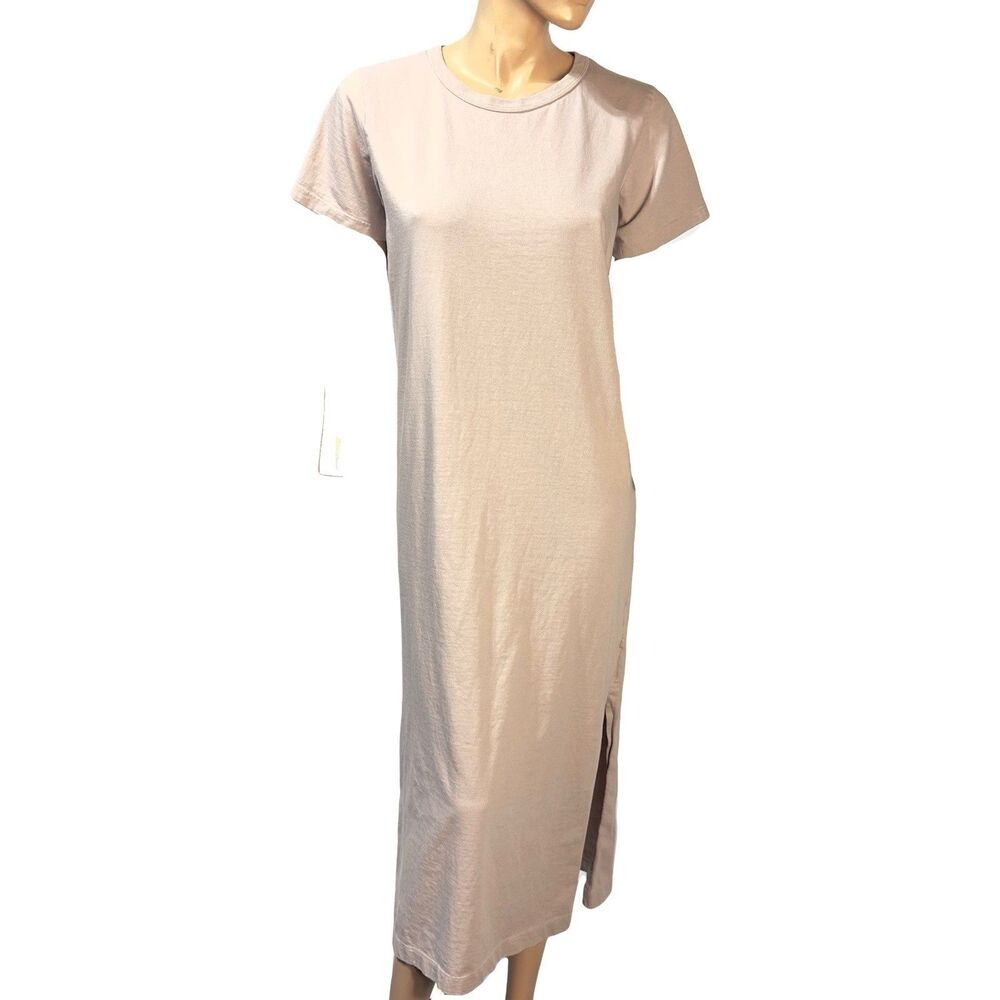 American Giant Midi Shirt Dress Short Sleeve Size Small S Beige Tee Minimalist